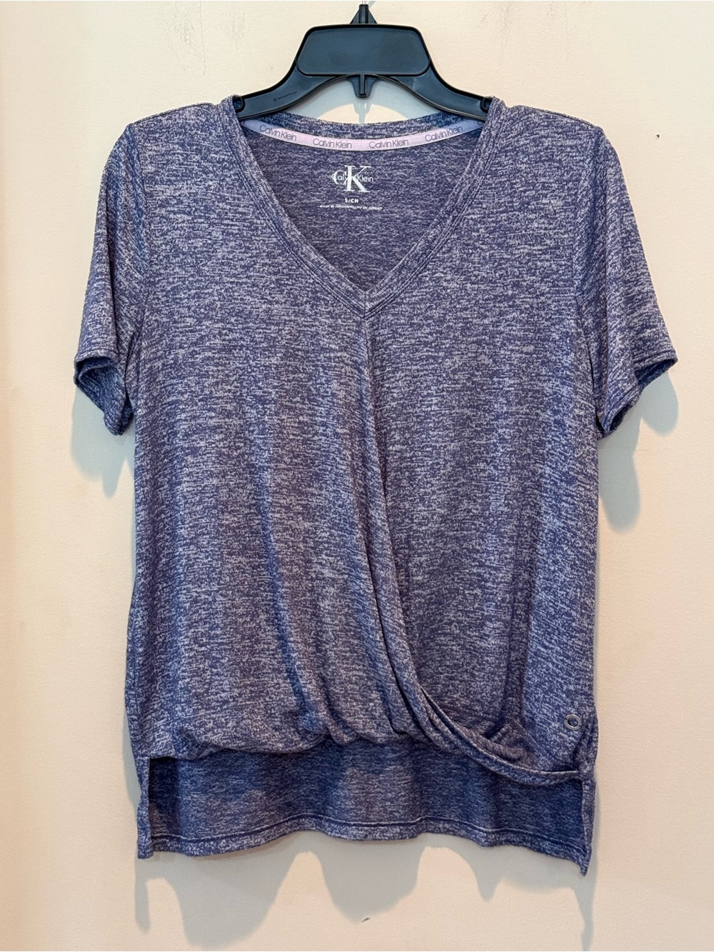 Calvin Klein Heathered Blue V-Neck Knot-Front Women's Top